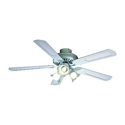 FARELEK - BALEARES O 132 cm - Ventilateur de plafond reversible, 5 pales blanches / cannees blanches + eclairage