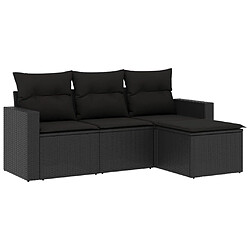 vidaXL Salon de jardin 4 pcs avec coussins noir résine tressée