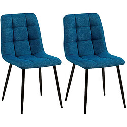 Decoshop26 Lot de 2 chaises de salle à manger coutures décoratives carrées assise en tissu bleu pieds en métal noir 10_0001574