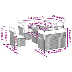 Acheter vidaXL Salon de jardin avec coussins 9 pcs beige résine tressée