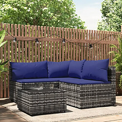 Maison Chic Salon de jardin 4 pcs + coussins - Mobilier/Meubles de jardin - Table et chaises d'extérieur Gris Résine tressée -MN58522