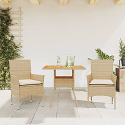 vidaXL Ensemble à manger de jardin et coussins 3pcs beige rotin acacia