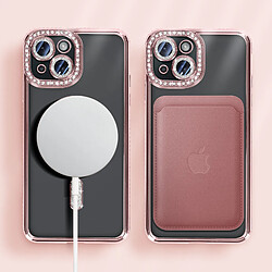 Avizar Coque Diamant pour iPhone 15 Protection MagSafe Contour Strass Rose Champagne pas cher