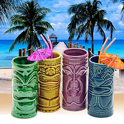 Totalcadeau Lot de 4 verres à cocktails Statuettes Tiki mugs tiki