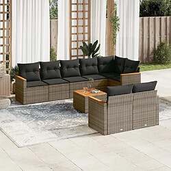 Maison Chic Salon de jardin 9 pcs avec coussins | Ensemble de Table et chaises | Mobilier d'Extérieur gris résine tressée -GKD35357