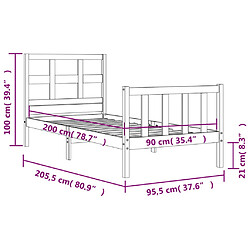 vidaXL Cadre de lit sans matelas 90x200 cm bois de pin massif pas cher