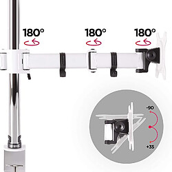 Duronic DM252 WE Support de 2 moniteurs à pince pour bureau - Hauteur ajustable -Rotatif / Pivotable / Inclinable-Compatible avec moniteur d'ordinateur LCD / LED VESA 75 / 100-Potence et bras en acier