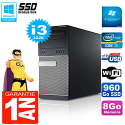 PC Tour DELL 7010 Core I3-3220 RAM 8Go Disque 960 Go SSD Wifi W7 - Occasion