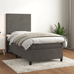 Maison Chic Lit adulte- Lit + matelas,Sommier à lattes de lit et matelas Gris foncé 90x190 cm Velours -GKD78250