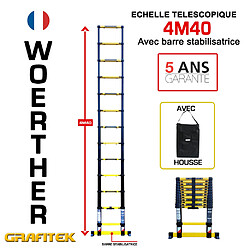 Echelle télescopique Woerther 4m40 - Avec housse - Gamme Grafitek - Qualité supérieur - Garantie 5 ans