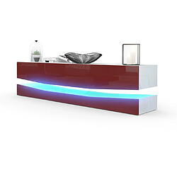 Mpc Meuble TV Avec Socle Blanc et bordeaux Haute Brillance + LED (178 X Variable X 39 Cm)