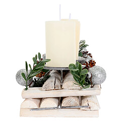 Mendler Arrangement de l'Avent HWC-M12 avec porte-bougies, couronne de l'Avent décoration de Noël bois argenté blanc 18x49x13cm ~ avec bougies pas cher