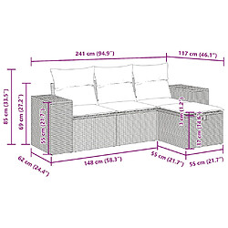 vidaXL Salon de jardin 4 pcs avec coussins marron résine tressée pas cher