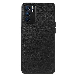 Coque en TPU + cuir véritable texture litchi, antichoc, noir pour votre Oppo Reno6 5G