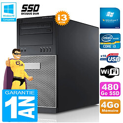 PC Tour DELL 9020 Core I3-4130 Ram 4Go Disque 480 Go SSD Graveur DVD Wifi W7 - Occasion