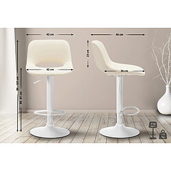 Avis Decoshop26 Tabouret de bar chaise haute x1 avec repose-pieds en PVC crème piètement métallique blanc 10_0004589