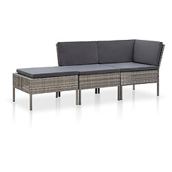 Maison Chic Salon de jardin 3 pcs avec coussins | Ensemble de Table et chaises | Mobilier d'Extérieur Résine tressée Gris -GKD80397