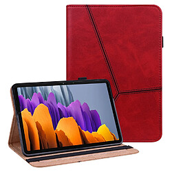 Etui en PU ligne de couture avec support et porte-cartes rouge pour votre Samsung Galaxy Tab S7 SM-T870/SM-T875/SM-T876B