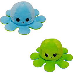 RedMiter Peluche poulpe réversible double face 20 cm -bleu ciel + vert