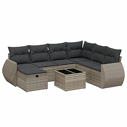 vidaXL Salon de jardin 8 pcs avec coussins gris clair résine tressée