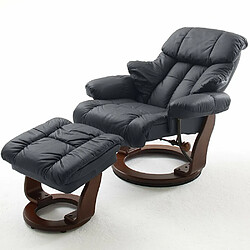 Inside 75 Fauteuil relax CLAIRAC assise en cuir noir pied en bois noyer avec repose pied