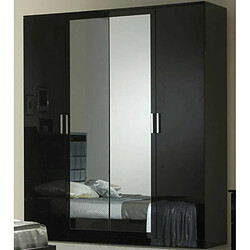 Dansmamaison Armoire 4 portes battantes 2 miroirs Laqué Noir Brillant - AREZZO