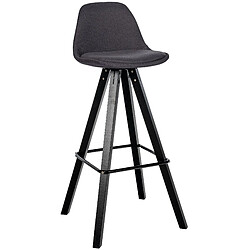 Decoshop26 Tabouret de bar chaise haute x1 repose-pieds style scandinave en tissu gris foncé structure en bois noir carré 10_0004641