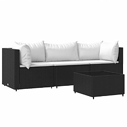 vidaXL Salon de jardin 4 pcs avec coussins Noir Résine tressée