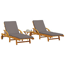 vidaXL Chaises longues lot de 2 avec table bois massif d'acacia