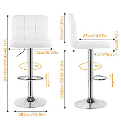 RATTANTREE Tabouret Bar Lot de 2, Chaise Bar - Rotatif sur 360°, Chaise Haute Cuisine, Tabouret de Bar avec Dossier et Repose-Pieds, Moderne de Cuisine en Simili Cuir Chaises Rotatives, Blanc