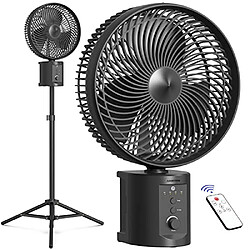 Ventilateur Rechargeable Oscillant de 20000 mAh avec Télécommande, Dure 50 Heures, Ventilateur Portatif à Piles De 10" avec Trépied Extensible, Flux d'Air Puissant, Minuterie, 7 Vitesses,