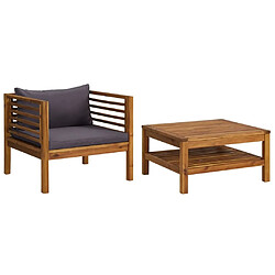 Maison Chic Salon de jardin 2 pcs avec coussins - Table et chaises d'extérieur - Mobilier/Meubles de jardin Moderne gris foncé Bois d'acacia -MN20322