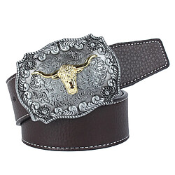 Ceinture De Ceinture En Cuir De Cow-boy Occidental Pour Hommes Arabesque Boucle De Tête De Vache Café