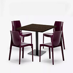 Avis Grand Soleil Ensemble Table Bois Métal 90x90cm Horeca et 4 Chaises Empilables Bar Restaurant Yanez - Pourpre