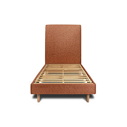 Sommeil de plomb Lit 90x190cm avec tête de lit tapissier bouclette et sommier kit Terracotta - Hauteur totale : 29cm