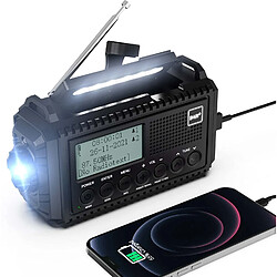 Vendos85 Radio Solaire Portable à Manivelle AM/FM/SW avec batterie Rechargeable 5000mAh, Lampe de Poche LED et Lampe de Lecture, Alarme SOS noir