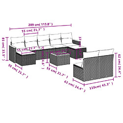 vidaXL Salon de jardin 10 pcs avec coussins noir résine tressée pas cher