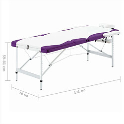 vidaXL Table de massage pliable 3 zones Aluminium Blanc et violet pas cher