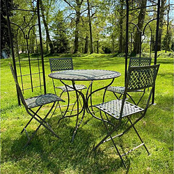 L'Héritier Du Temps Salon de Jardin Auguste 4 Places Table et Chaises de Jardin Ensemble Pliable d'Extérieur en Métal Vert Antique