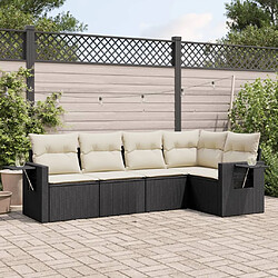 Maison Chic Salon de jardin 5 pcs avec coussins | Ensemble de Table et chaises | Mobilier d'Extérieur noir résine tressée -GKD47805