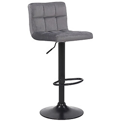 Decoshop26 Tabouret de bar en velours gris avec pieds en métal noir assise rembourée repose-pieds pivotant TDB10176