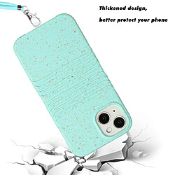 Coque en TPU + paille de blé entièrement biodégradable, texture naturelle, antidérapant avec sangle pour votre iPhone 13 mini 5.4 pouces - bleu ciel