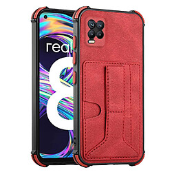 Coque en TPU + PU antichoc, coussin d'angle avec béquille, porte-cartes rouge pour votre Realme 8/8 Pro