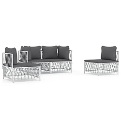 vidaXL Salon de jardin 4 pcs avec coussins blanc acier