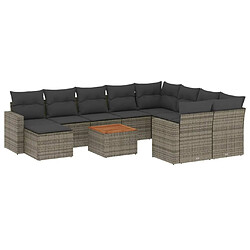 vidaXL Salon de jardin 11 pcs avec coussins gris résine tressée