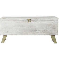 Pegane Coffre de rangement en bois blanc et métal coloris doré - Longueur 116 x Profondeur 40 x Hauteur 52 cm