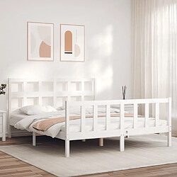 Maison Chic Lit adulte - Cadre Structure de lit avec tête de lit Contemporain blanc 160x200 cm bois massif -MN24890