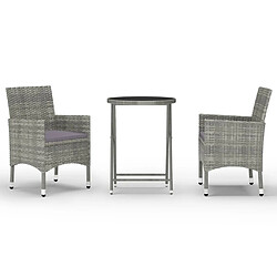 Maison Chic Table de bistro et chaises d'extérieur 3 pcs,Ensemble de bistro de jardin pour relax Résine tressée et verre trempé Gris -GKD937126