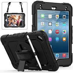 Wewoo Coque Renforcée Gel de silice coloré antichoc + Etui de protection pour iPad Mini 2019 / Mini 4 avec support et bandoulière et dragonne et fente stylo Noir