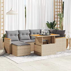 vidaXL Salon de jardin avec coussins 7 pcs beige résine tressée acacia